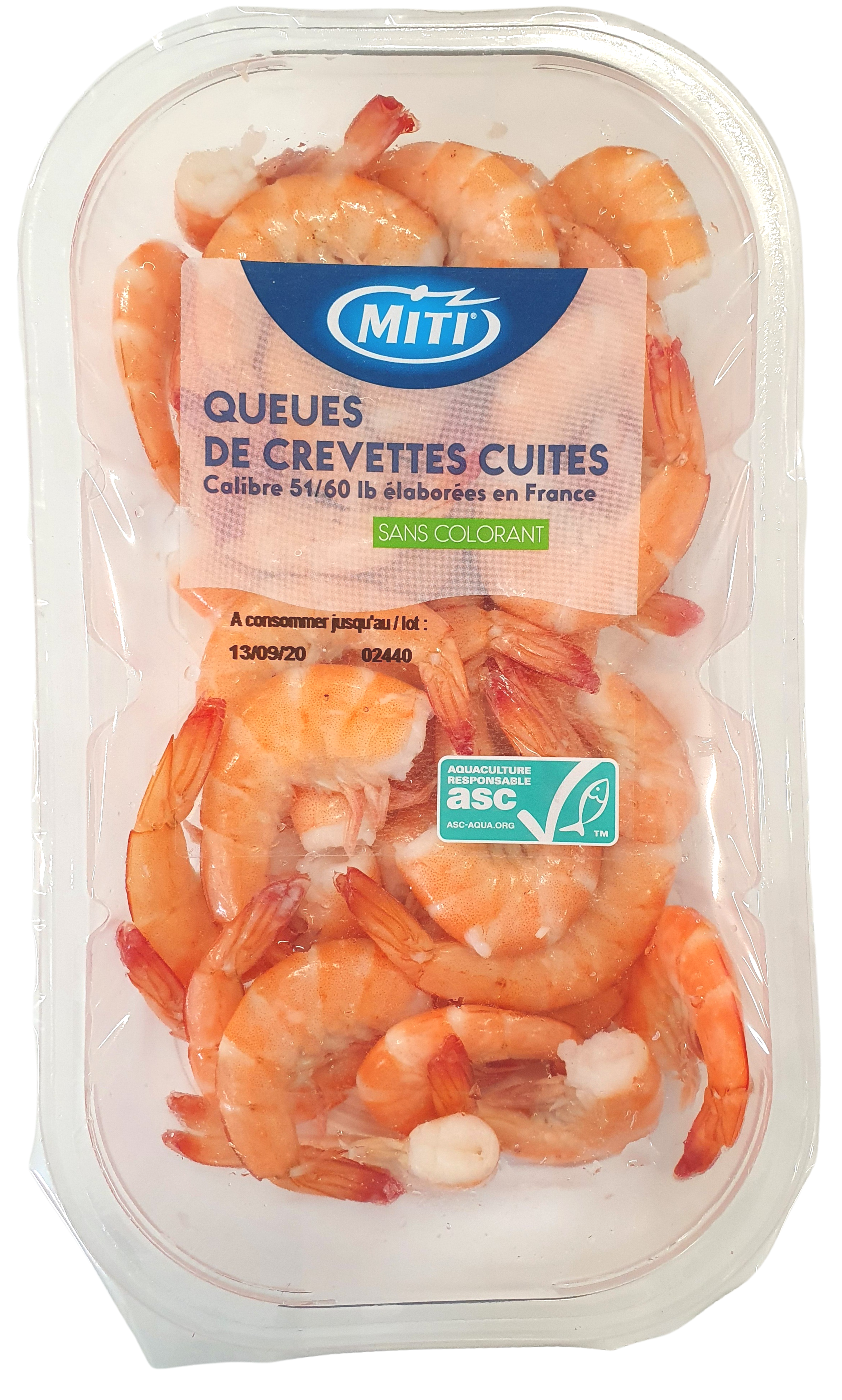 Queues de crevettes avec carapaces cuites ASC 300g - Miti